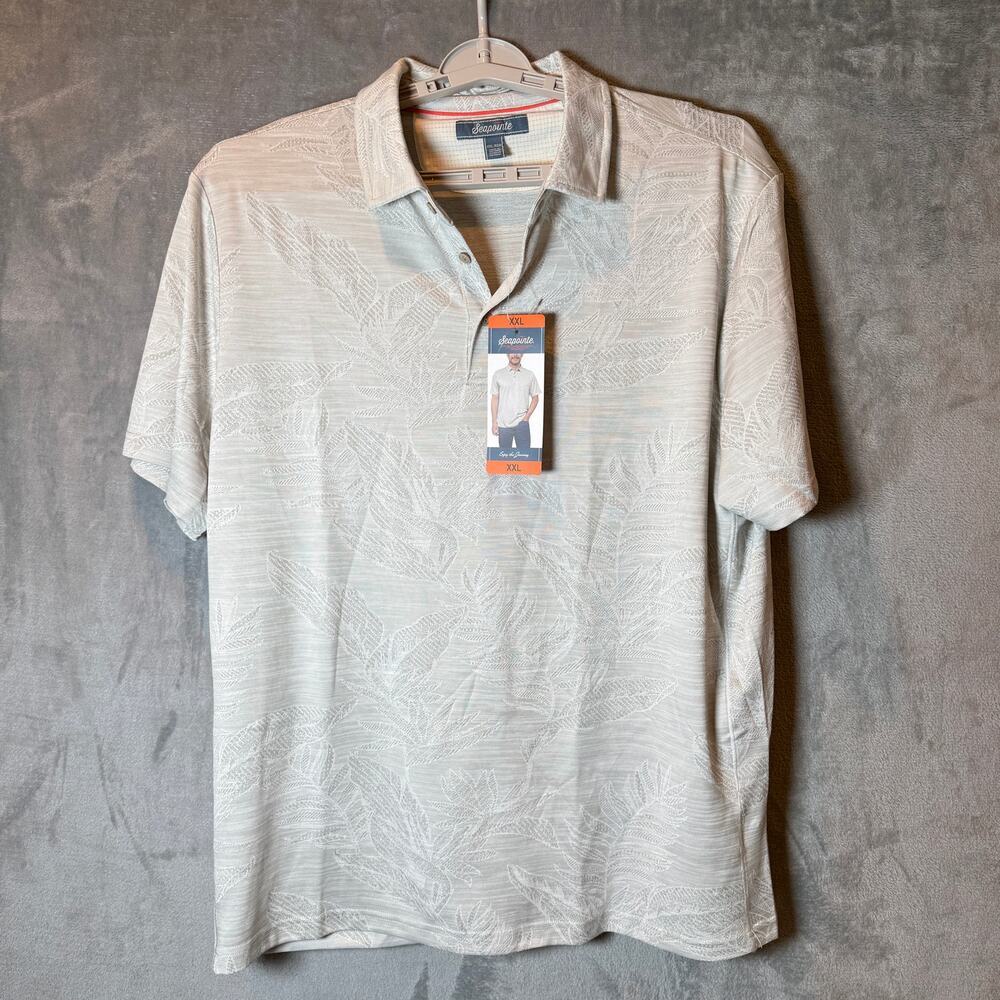 Seapointe Mens Polo Shirt XXL Gray Tonal Leaf Moisture Wicking Short Sleeve NWT